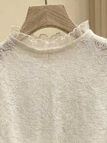 Rusticease Blusa de moda para mujer con cuello de volantes y manga larga - Albaricoque - Ver 4