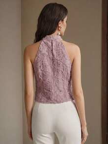 Anewsta Rundhals ärmelloses Tanktop, strukturierter Stoff, figurbetontes elegantes Damenoberteil für Party, Sommerurlaub - Violett - Übersicht 2