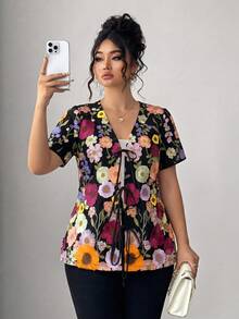 GlowEve CURVE Plus Size Simple Elegant Casual Embroidered Women's Jacket Bussines Dinner Evening Formal Wedding Guest Black And Gold Summer - Multicolor - View 1