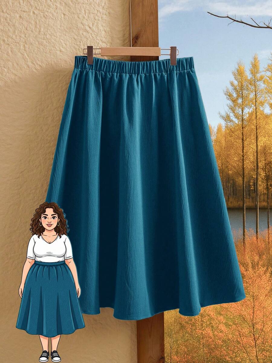 Rusticease Plus Size Solid Color Casual Versatile Vacation Skirt - Blue Day - View 1