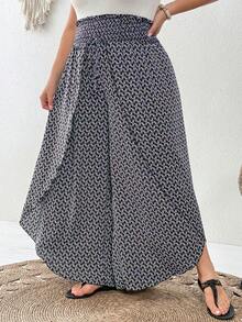 SHEIN CURVE+ 大尺碼 US22 音樂節、海邊度假、波希米亞純色時尚休閒寬鬆喇叭褲，適合夏季穿著 - 黑色 - 查看 5