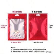 50pcs Pink Packaging Bags, Clear Display Bags For Hanging Accessories, Self-Sealing Bags For Cables, Cosmetics, Holographic Packaging Bags - red - View 8