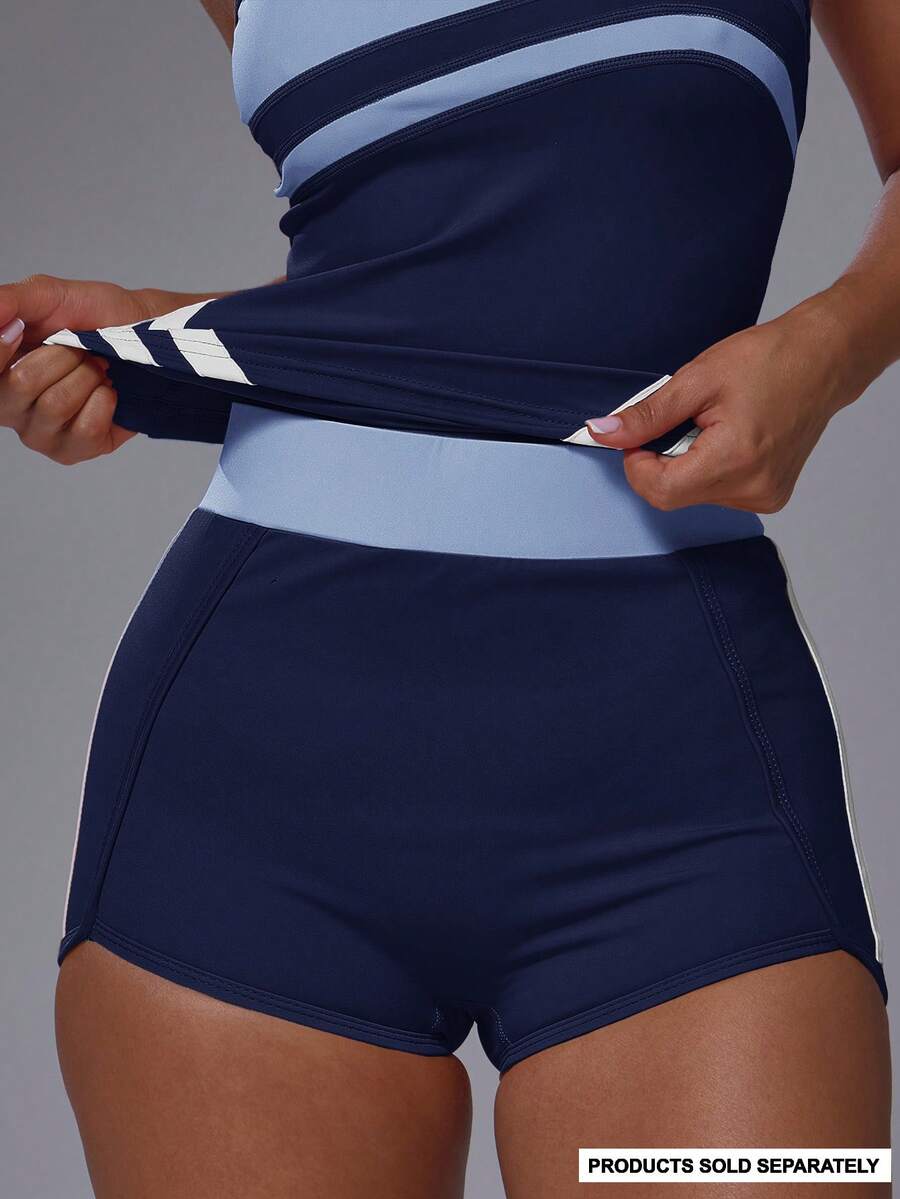 Musera Sport 對比色腰帶側條縫線細節運動迷你短褲套裝下身單件 健身運動 普拉提 跑步 Slowburn - 藏蓝色 - 查看 1