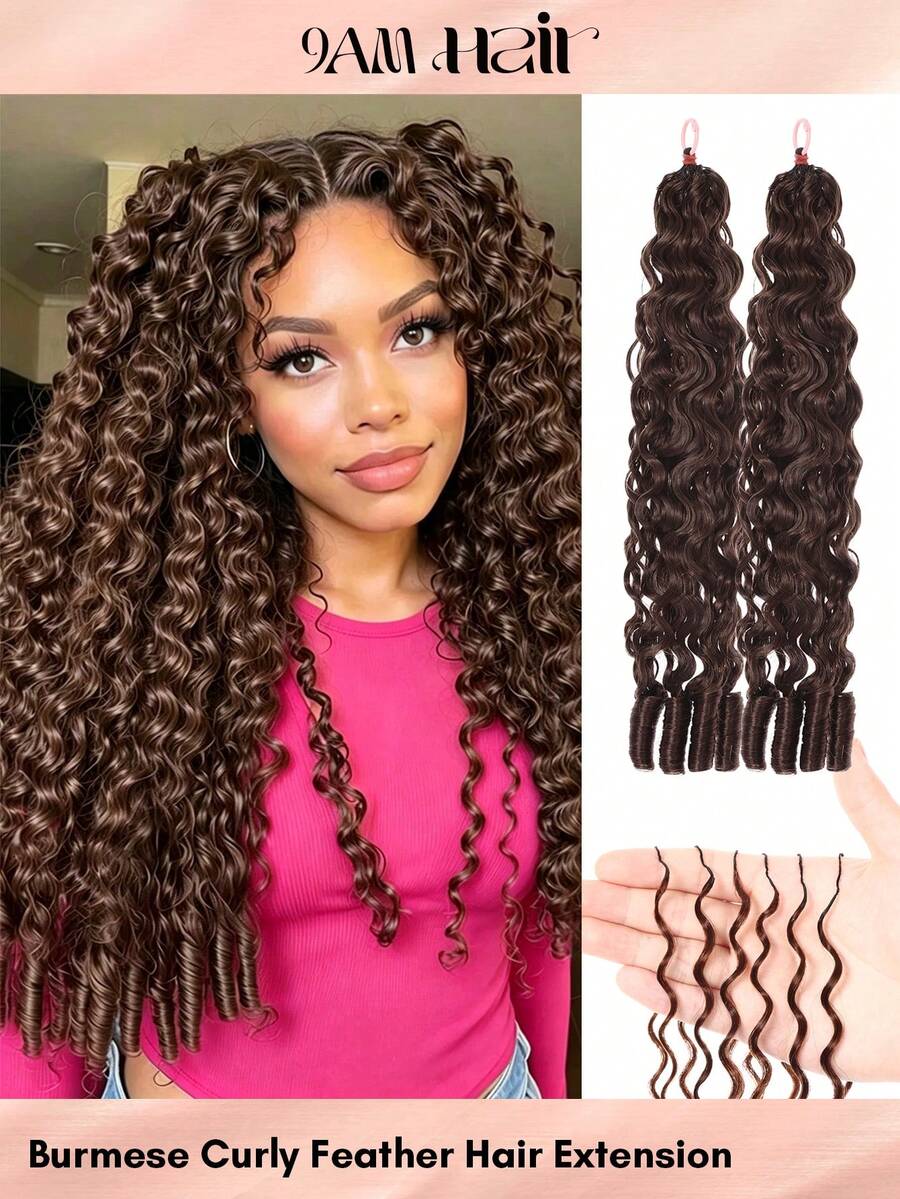 Boho Braids 波希米亞編髮羽毛鉤編真人髮 巧克力棕色 捲波浪真人髮接髮 預分束 Miracle Knots 手工鉤編髮 適合編髮 預套環 16-22英吋 - S4 - 查看 1