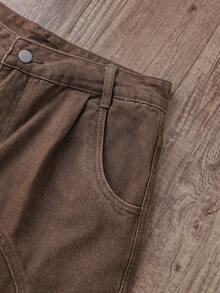 Manfinity Joysei Men's Loose Fit Pocket Frayed Hem Casual Denim Shorts Jorts Street Hang Out Tropical - Brown - View 4