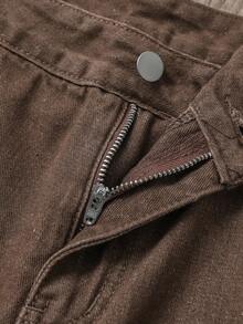 Manfinity Joysei Men's Loose Fit Pocket Frayed Hem Casual Denim Shorts Jorts Street Hang Out Tropical - Brown - View 5