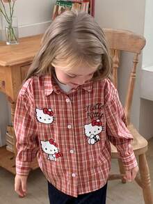 HELLO KITTY | DAZY Turn-Down Collar Plaid KT Cat Pattern Long Sleeve Autumn Blouse For Young Girls' - Red - View 9
