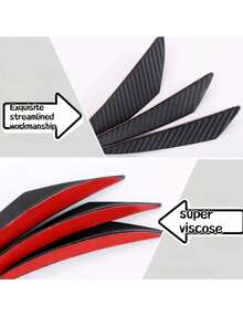6Pcs Universal Car Front Bumper Deflector Wind Knife, Carbon Fiber Pattern Bumper Splitter Canards, Automotive Exterior Modification Spoiler Trim, Self-Adhesive Aerodynamic Decor Accessories, Fit Most Vehicle Models, Sport Car Styling Upgrade Parts - A - View 4