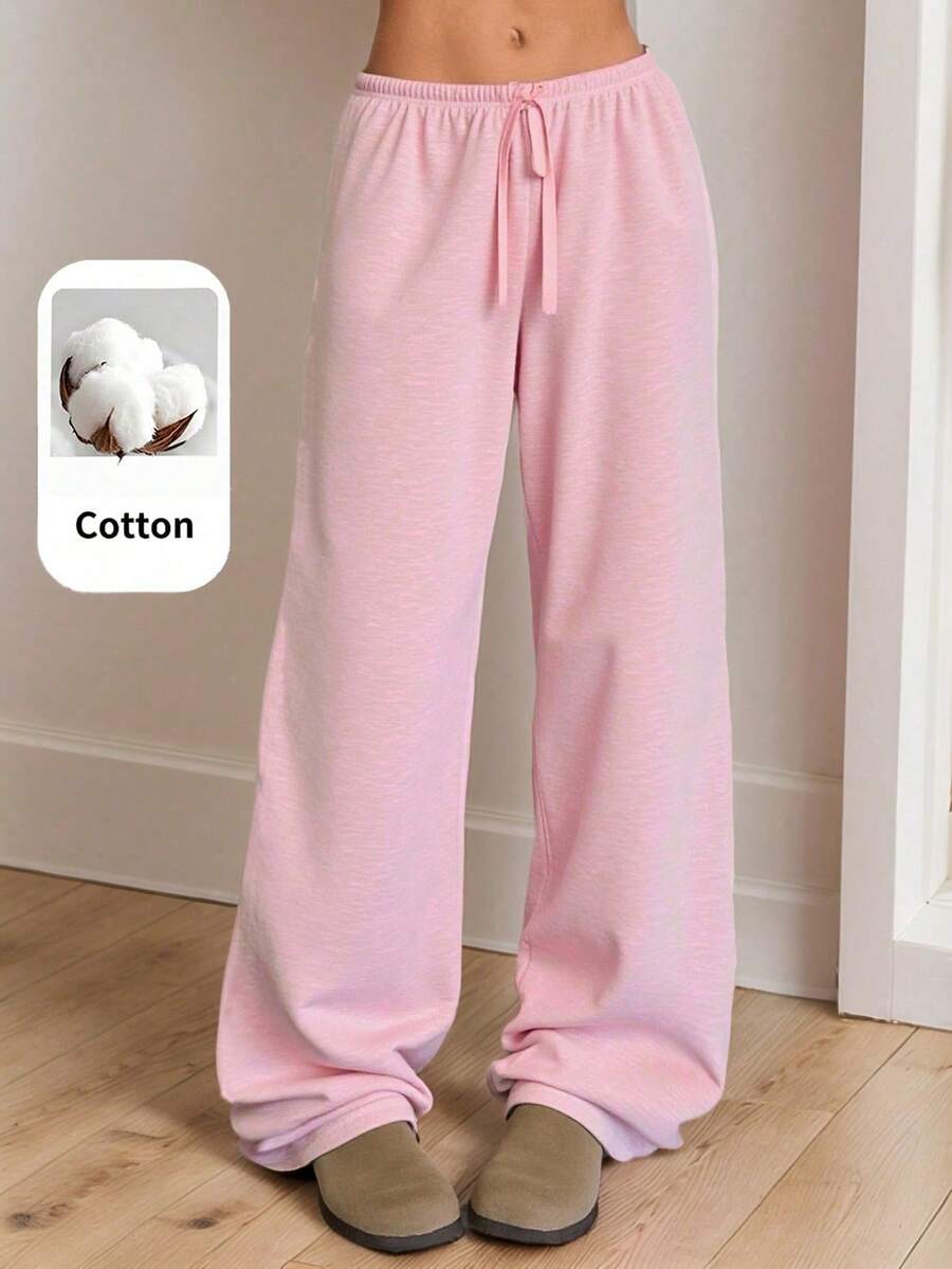 SHEIN Celana Rajut Kasual Longgar Warna Pink untuk Remaja Perempuan, Cocok untuk Musim Semi, Musim Panas, Musim Gugur, dan Musim Dingin, Model Longgar - Berwarna merah muda - View 1