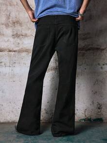Skyrend Mens Black Flared Denim Jeans, Slim Fit Washed Cargo Pants With Pockets, Gothic Punk Emo Urban Streetwear Winter Jeans - Black - View 3
