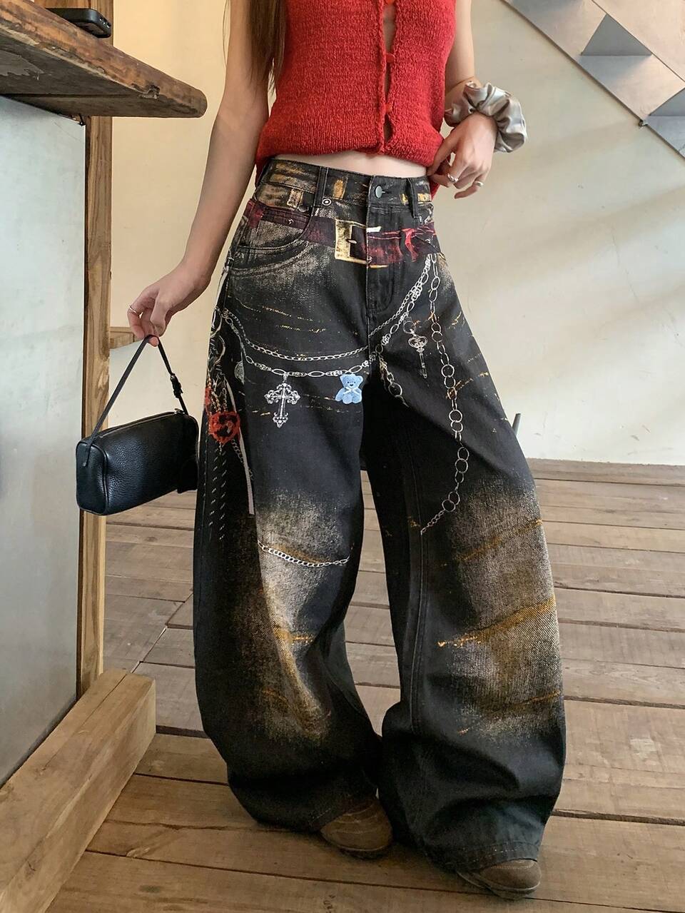 Women's Street Style Korean High Street Distressed Washed Denim Jeans