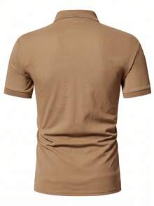 Manfinity Homme Men's Solid Color Casual Versatile Daily Wear Short Sleeve Polo Shirt - Khaki - View 2