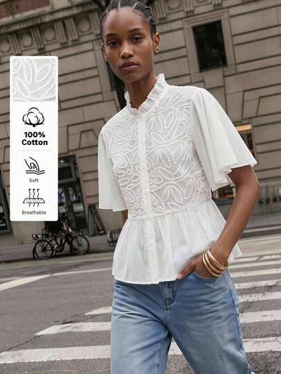 Maija Blusa versátil de moda para mujer con bordado y patchwork de tela para el verano