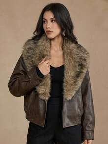 DAZY Women's Fashion Cotton Padded Coat With Buttons And Pockets, Long Sleeve - Coffee Brown - View 4