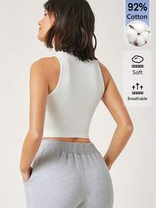 SHEIN BASICS Women's Solid Color Fitted Cropped Casual Versatile Tank Top - White - View 2