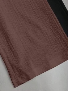 SHEIN PETITE 女款黑白配色純色直筒長褲 2件套 - 棕色 - 查看 6
