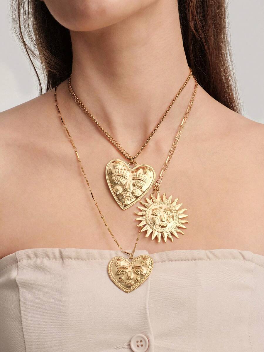 Vandermere Unique Exaggerated Heart, Sun, Face Design Pendant Necklace, Stainless Steel Jewelry Accessory - Necklace - View 1