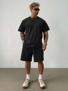 DAZY Conjunto de camisetas negras sólidas para hombre, de verano - Negro - Ver 5