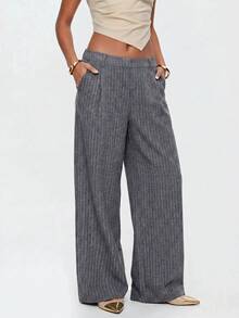 Avantive Pantalones rectos grises de moda para mujer, estilo commuter, para negocios, trabajo, otoño y casual - Gris Oscuro - Ver 5