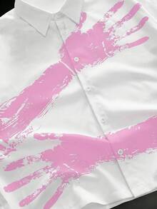 GENTILAND Men's Hand Print Short Sleeve Single-Breasted Casual Shirt - White - View 5