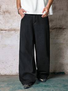 Skyrend Grunge Goth Y2K 风格男士休闲刺绣宽松阔腿牛仔裤，四季皆宜，时尚街头风，适合工作、通勤、舞台表演、朋友聚会、户外活动等场合。 - 黑色 - 查看 7