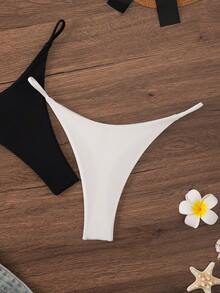 Swim Basics 夏季海灘女款純色細肩帶比基尼褲 - 白色 - 查看 5