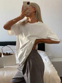 Livesso Tall Women's Round Neck Short Sleeve Loose Urban Casual Pullover T-Shirt - White - View 7