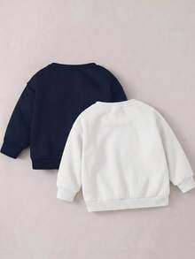 SHEIN 2件組 BASICS 青少女休閒百搭舒適抓絨內裡圓領寬鬆長袖針織套頭衛衣，2款各1件，適合通勤、上學、日常休閒、度假旅行、運動，秋冬款 - 彩色 - 查看 3