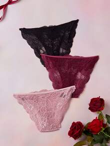 Elorette 3入組女士蕾絲三角褲,側邊綁帶和花朵細節的內衣 - 彩色 - 查看 7