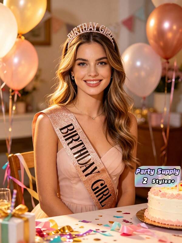 1 Set, Diadema y tirante de hombro de cumpleaños aleatorio, accesorios de fiesta, diadema y tirante de hombro de cumpleaños, atuendo de fiesta de cumpleaños, regreso a clases, Día de San Valentín.