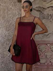 Cévolie Women's Fashion Elegant Casual Vacation Dress - Burgundy - View 4