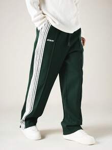 SUMWON Straight Leg Sweatpants With Side Stripe Detail And Drawstring Waist Casual Relaxed Fit Trousers - Green - View 1