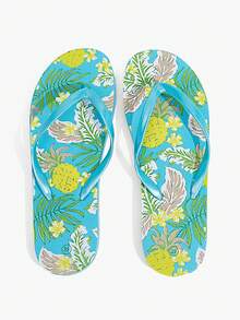 Grefit Sandal Jepit untuk Wanita, Motif Bunga Tropis Musim Panas, Sandal Selop, Sederhana, Sandal Pantai untuk Liburan - lemon hijau - View 5