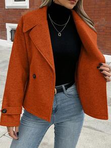 Struktiv Women's Large Lapel Decorative Button Long Sleeve Wool - Burnt Orange - View 5