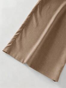 GlowEve Fashionable Elegant Commuter 2 In 1 Cold Shoulder Round Neck Wide Leg Jumpsuit - Khaki - View 6