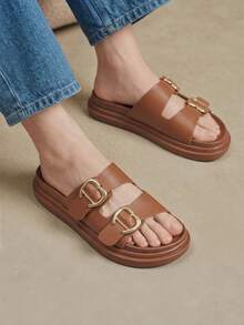 Solecia Women's Spring/Summer Fashion Brown Comfortable Flat -Style Beach Sandals - Brown - View 8