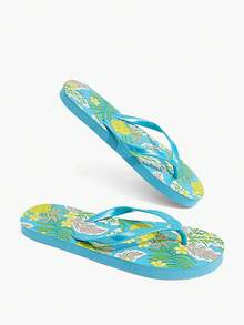 Grefit Sandal Jepit untuk Wanita, Motif Bunga Tropis Musim Panas, Sandal Selop, Sederhana, Sandal Pantai untuk Liburan - lemon hijau - View 11