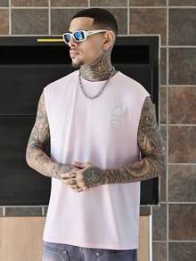 Devon Thys Tank Top Kasual Pria dengan Motif Pohon Kelapa dan Slogan - Berwarna merah muda - View 5