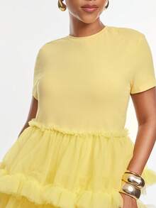 Vixey Vestido corto bohemio con capas de volantes de tul - Amarillo - Ver 5