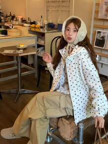 DAZY Women's Hooded Polka Dot Korean Style Casual Long Sleeve Jacket - Apricot - View 7