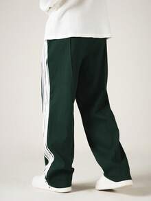 SUMWON Straight Leg Sweatpants With Side Stripe Detail And Drawstring Waist Casual Relaxed Fit Trousers - Green - View 2