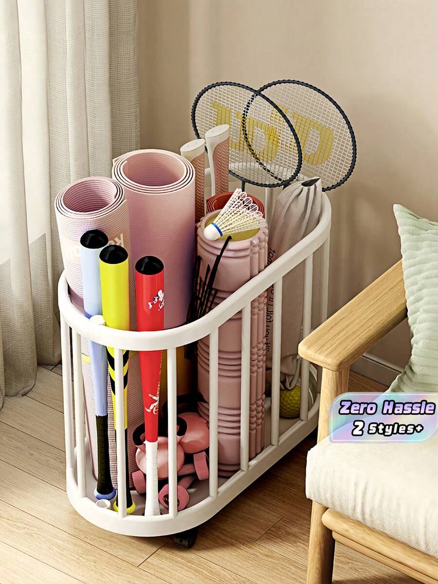 Wheeled Rolling Storage Organizer Basket, Open Grid Space-Saving Storage Box, Durable Easy-Clean Plastic Structure, Black & White Optional, For Yoga Mat Fitness Gear, Bathroom Laundry, Home & Office Storage - Multicolor - View 1