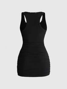 ROMWE Street Life Plus Woman Retro Baddie Unisex Streetwear Angel Face Print Pentagram Studded Bodycon Mini D - Hitam - View 2
