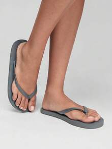 Grefit Women Shoes Summer Open-Toe Flat Bottom 2cm Flip-Flops, Bright Colors And Fresh And Comfortable Flip-Flops, Suitable For Street/Summer, Music Festivals/Themed Parties - Elephant Grey - View 9