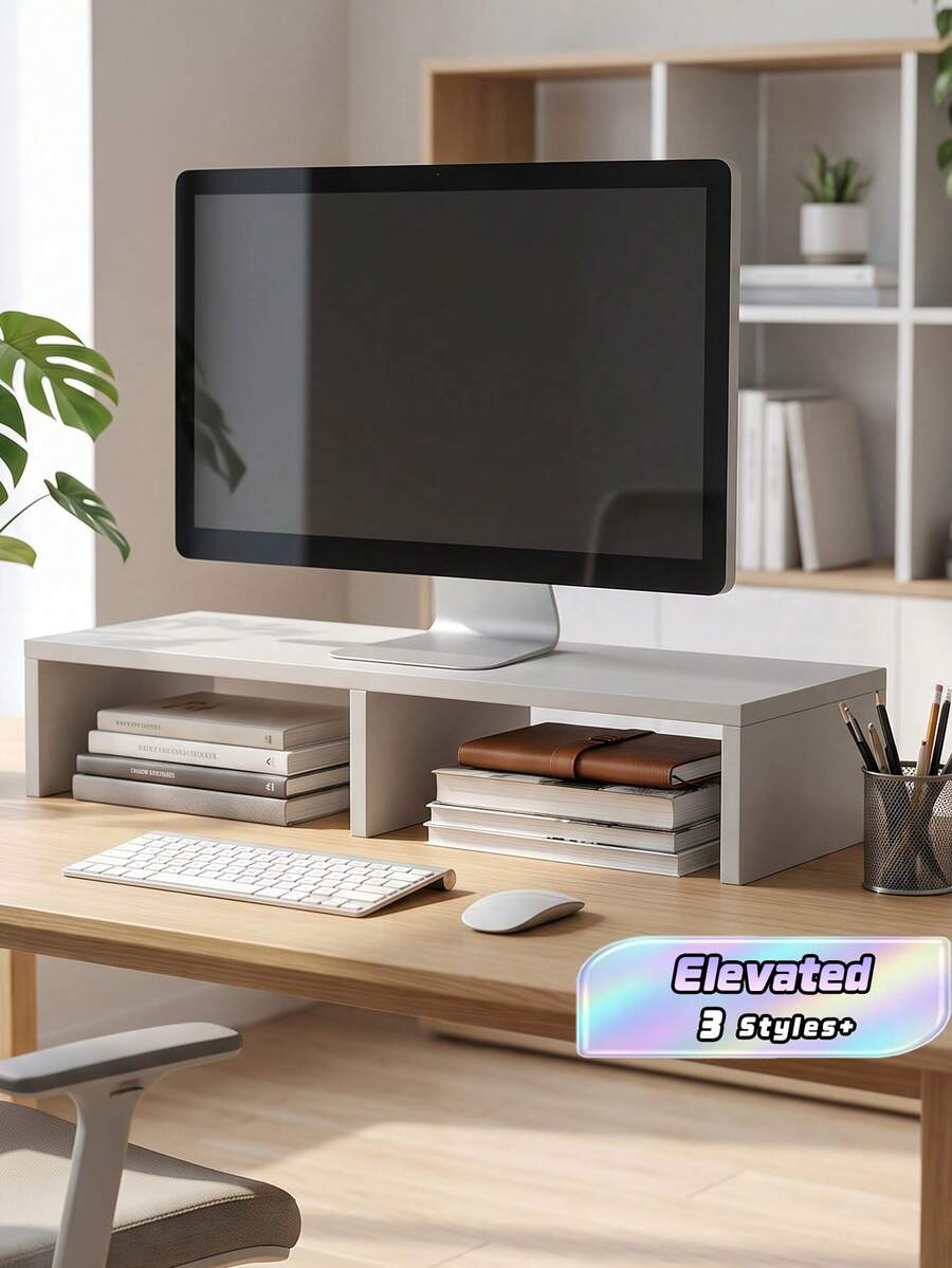 1 pieza Soporte elevador para monitor; Elevador de monitor de computadora de escritorio, Soporte elevado para pantalla, Estante organizador de escritorio de oficina para laptop, Adecuado para escritorio de oficina - Multicolor - Ver 1