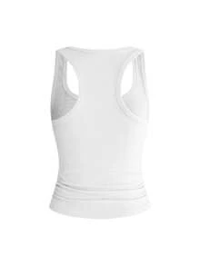 ROMWE Grunge Punk Music Festival Outfit Punk Cross & Slogan Fitted Tank Top & Ultra Low Waist Mini Shorts 2 Pieces Set - White - View 7