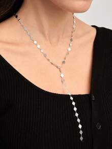 Vandermere 1pc Fashionable Minimalist Diamond-Shaped Elegant Sophisticated Creative Versatile Extra Long Snake Chain Y-Shaped Adjustable Necklace - Silver - View 6