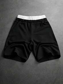 SLATEMANN 男士牛仔雙腰帶抽繩腰口袋刺繡短褲 - 黑色 - 查看 2