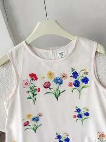 SHEIN 少女花卉印花無袖荷葉邊下擺夏季度假洋裝 - 白色 - 查看 5