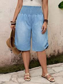 EMERY ROSE EMERY ROSE Plus Size Women Loose Casual 3/4 Length Denim Jeans - Light Wash - View 6